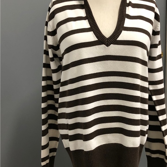 Striped brown/white hoodie sweater.  Cotton. Sz XL. - Picture 3 of 12